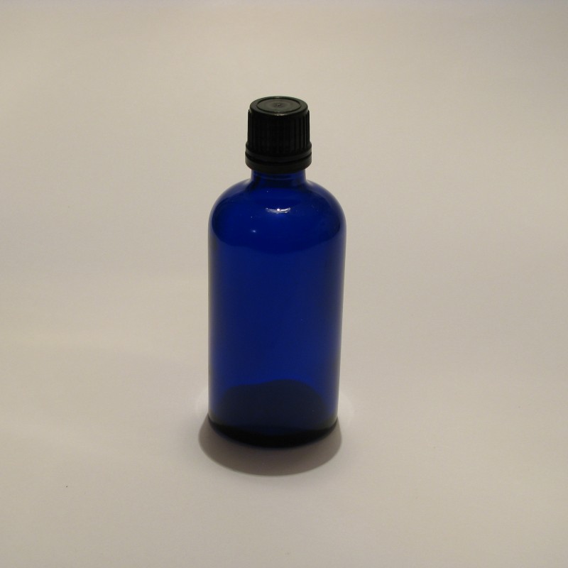 Steklenička Aroma 100 ml modro steklo s črno zaporko (za olja)