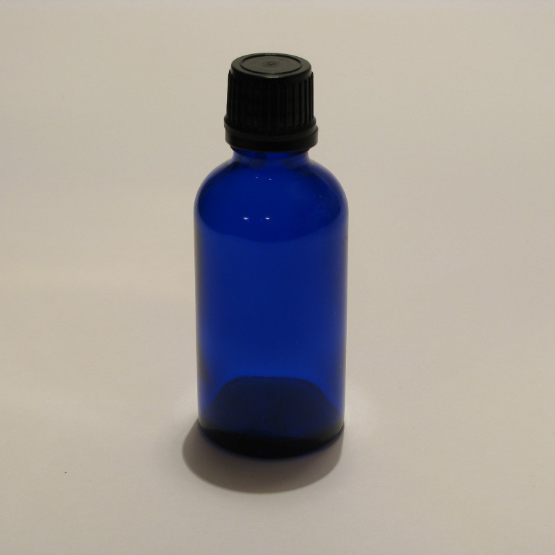 Steklenička Aroma 50 ml modro steklo s črno zaporko (za olja)