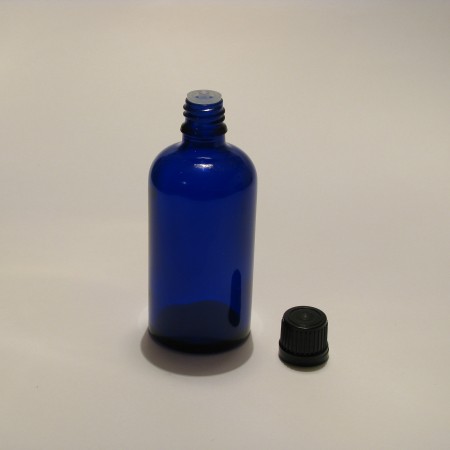 Steklenička Aroma 100 ml modro steklo s črno zaporko (za EO in tinkture)